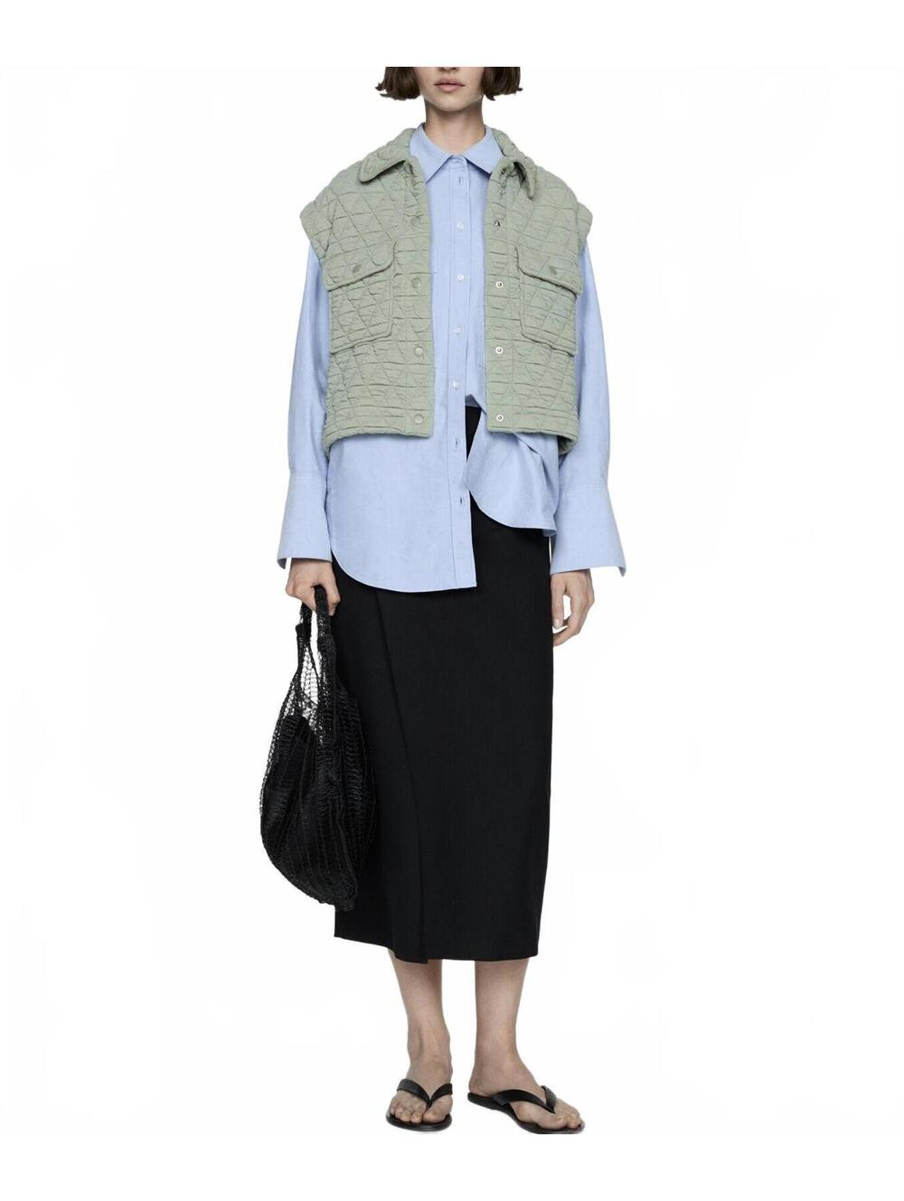 Mango Quilted Vest with Buttons NWT Pastel Green XS - Picture 7 of 9